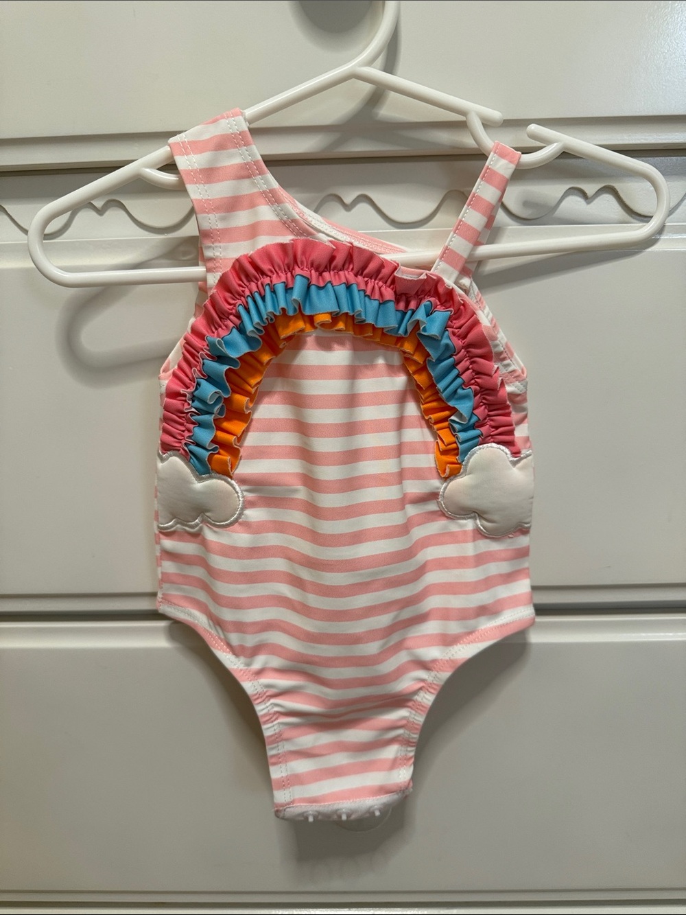 Mudpie baby Pink Stripe Rainbow One-Piece Swimsuit NWOT